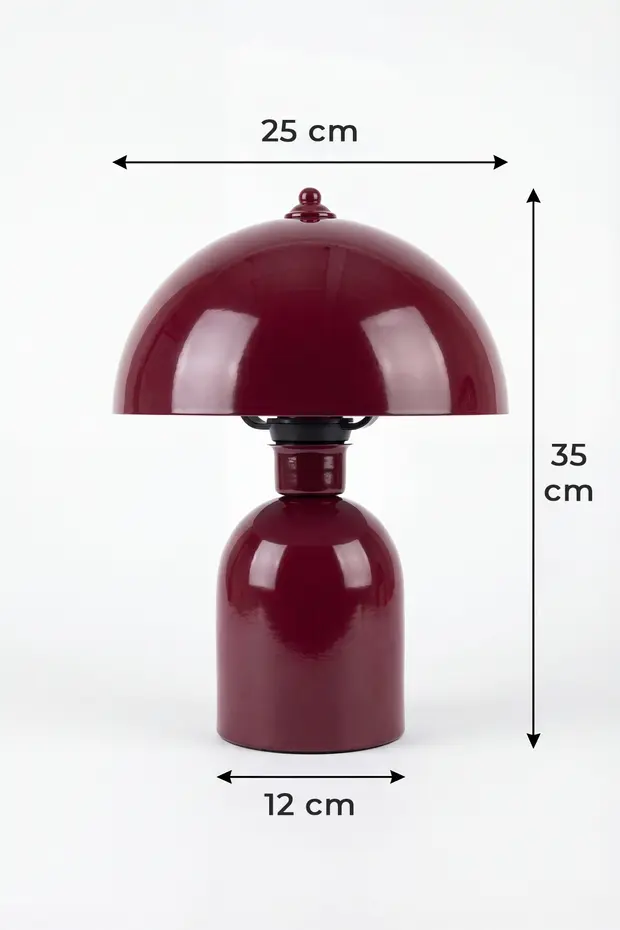 Luna Abajur Bordo Metal Gövdeli - 25 cm - Oturma Odası & Yatak Odası & Salon Aydınlatma